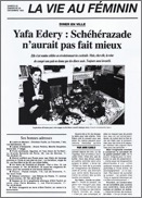 Diner en ville: Schéhérazade n'aurait pas fait mieux. Portrait de Yafa Edery.  Journal 